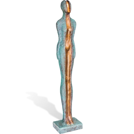 Frontansicht der Bronzeskulptur "Enthüllung"