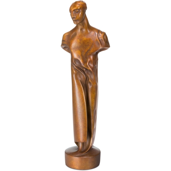 Frontansicht der Bronzefigur "Jüngling im Wind"