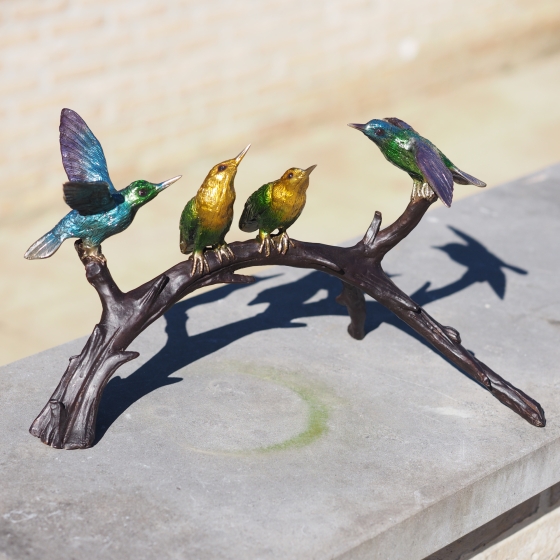 Bronzeskulptur "Vier Vögel auf einem Zweig
