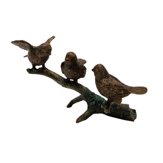 Bronzeskulptur "Drei Spatzen auf einem Zweig"