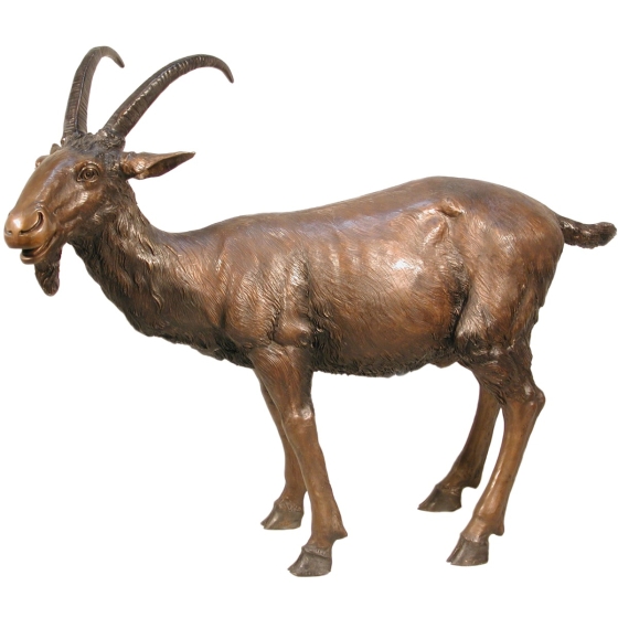 Bronzeskulptur "Stehender Geißbock Hennes" - Ziege Bock