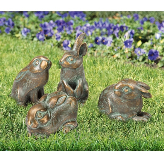 Edition Strassacker Bronzeskulptur "Kaninchen im 4er-Set"
