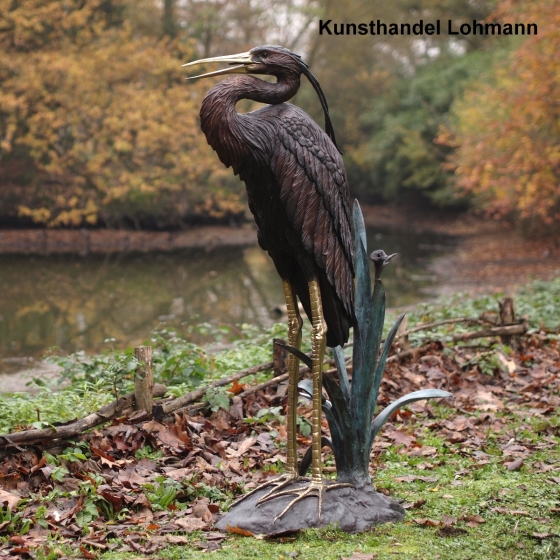 Bronzeskulptur "Grosser Reiher" als Wasserspeier - Einzelstück