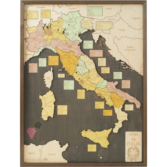 Cutting Brothers 3D-Holz-Wandkarte "Italien - Weinregionen"
