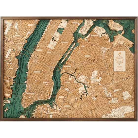 Cutting Brothers 3D-Holz-Wandkarte "New York" - Größe L