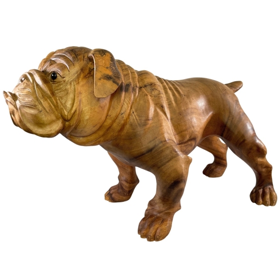 Frontansicht der Holzfigur "Englische Bulldogge"