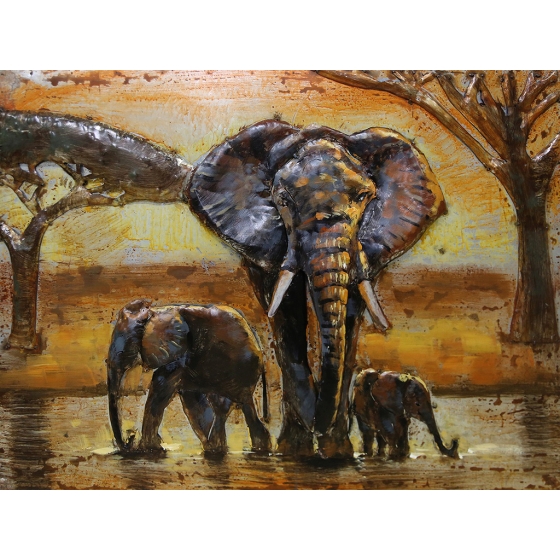 Metall - Wandbild "Elefantenmutter mit Babys"