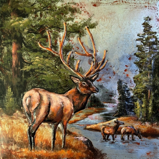 Metall - Wandbild "Hirsche im Wald"