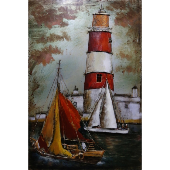 Metall - Wandbild "Der Leuchtturm im Hafen"