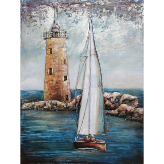 Metall - Wandbild "Segelboot vor Leuchtturm"