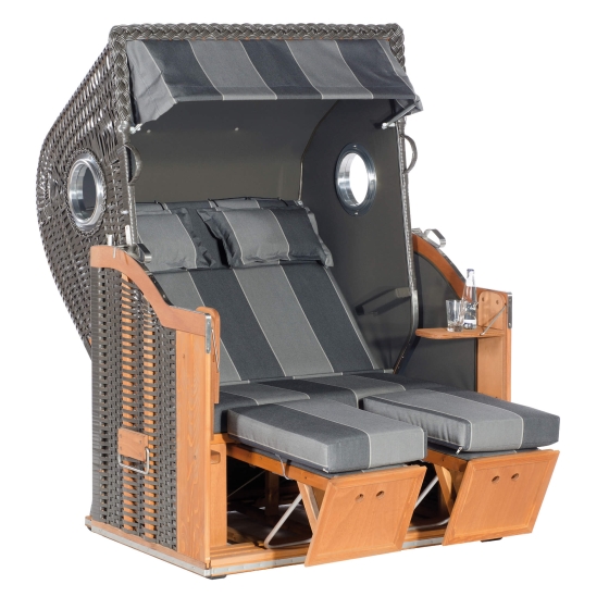 Sonnenpartner Gartenstrandkorb "Classic Bullaugen" 2-Sitzer, Stoff-Nr. 29, Halbliegemodell