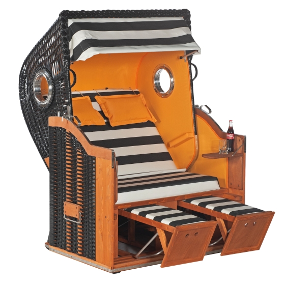 Sonnenpartner Gartenstrandkorb "Classic Bullaugen" 2-Sitzer, Stoff-Nr.83, Halbliegemodell