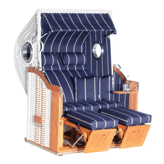 Sonnenpartner Gartenstrandkorb "Classic Bullaugen" 2-Sitzer, Stoff-Nr.27, Halbliegemodell