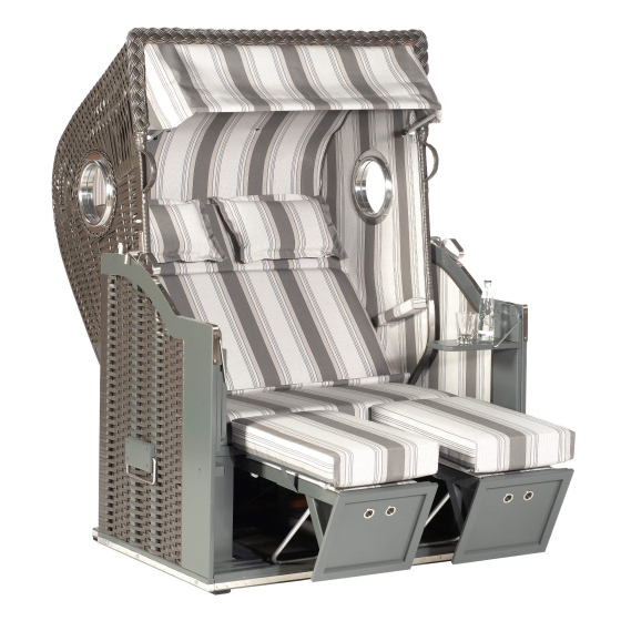 Sonnenpartner Gartenstrandkorb "Classic Bullaugen" 2-Sitzer, Stoff-Nr.18, Halbliegemodell