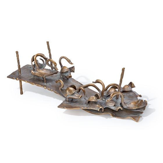 Edition Strassacker Bronzeskulptur "Schwäne am Rhein" von Kurtfritz Handel