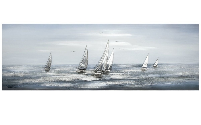 Wandbild "Silber Regatta" mit Aluminium - handgemalt