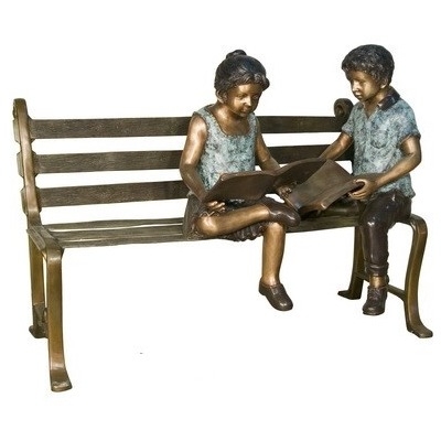 Bronzeskulptur "Geschwister auf Bank"