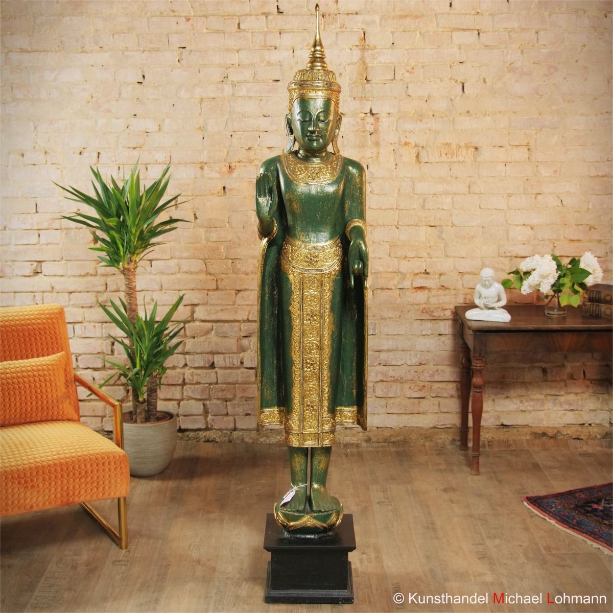Buddhafigur Aus Thailand Grun Gold Mit Krone 200cm Bei