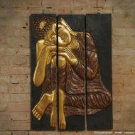 Holz - Wandbild "Buddha" als Relief / Triptychon  