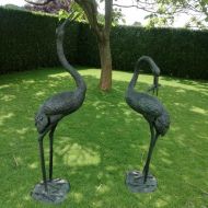 Bronzeskulptur Kranich - Reiher - Paar stehend im Garten 