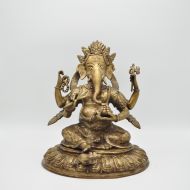 Ganesha aus Bronze mit einer goldenen Patina von vorne