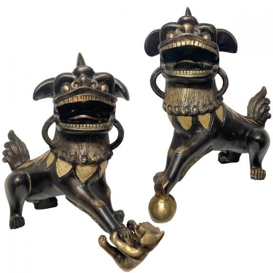 Frontansicht der Bronze Fu-Hunde
