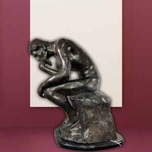 Bronzeskulptur "Der Denker von Auguste Rodin" auf Marmor, grün patiniert