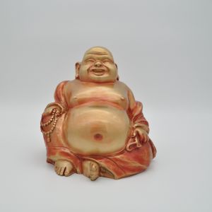 Happy Buddha aus Bronze mit einer gold/roten Patina